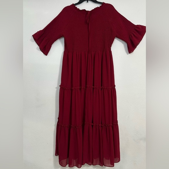 JessaKae Red Ruffled Midi Dress with Flutter Sleeves 100% Polyester - Picture 8 of 13